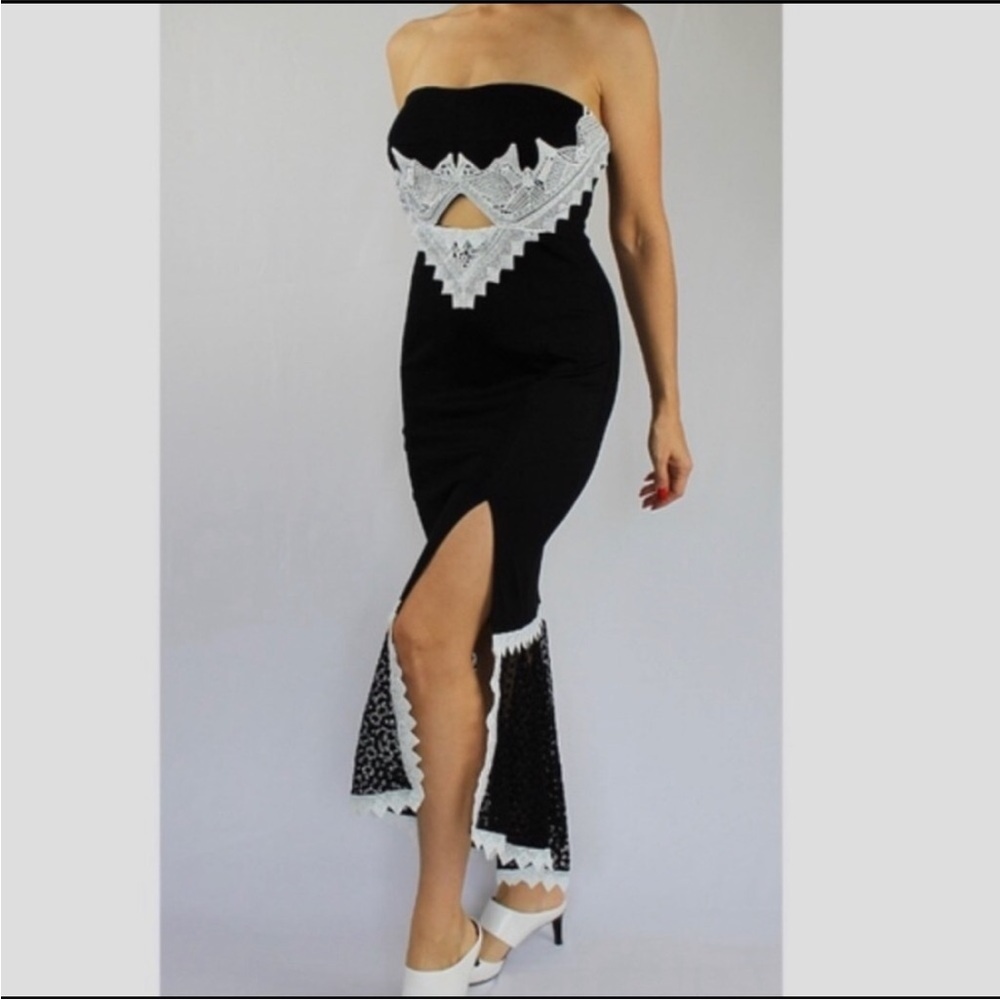 Venus black and white midi dress with cutout